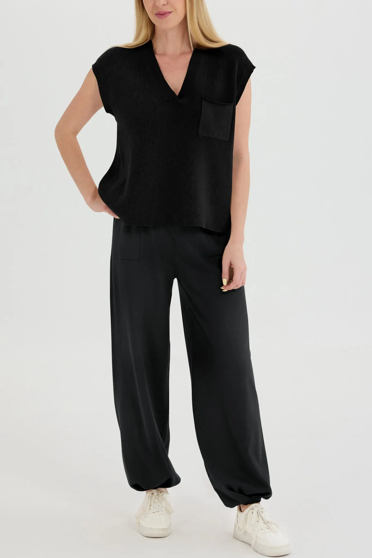 Maxct V Neck Knit Tank Top Pants Suits - Image 23