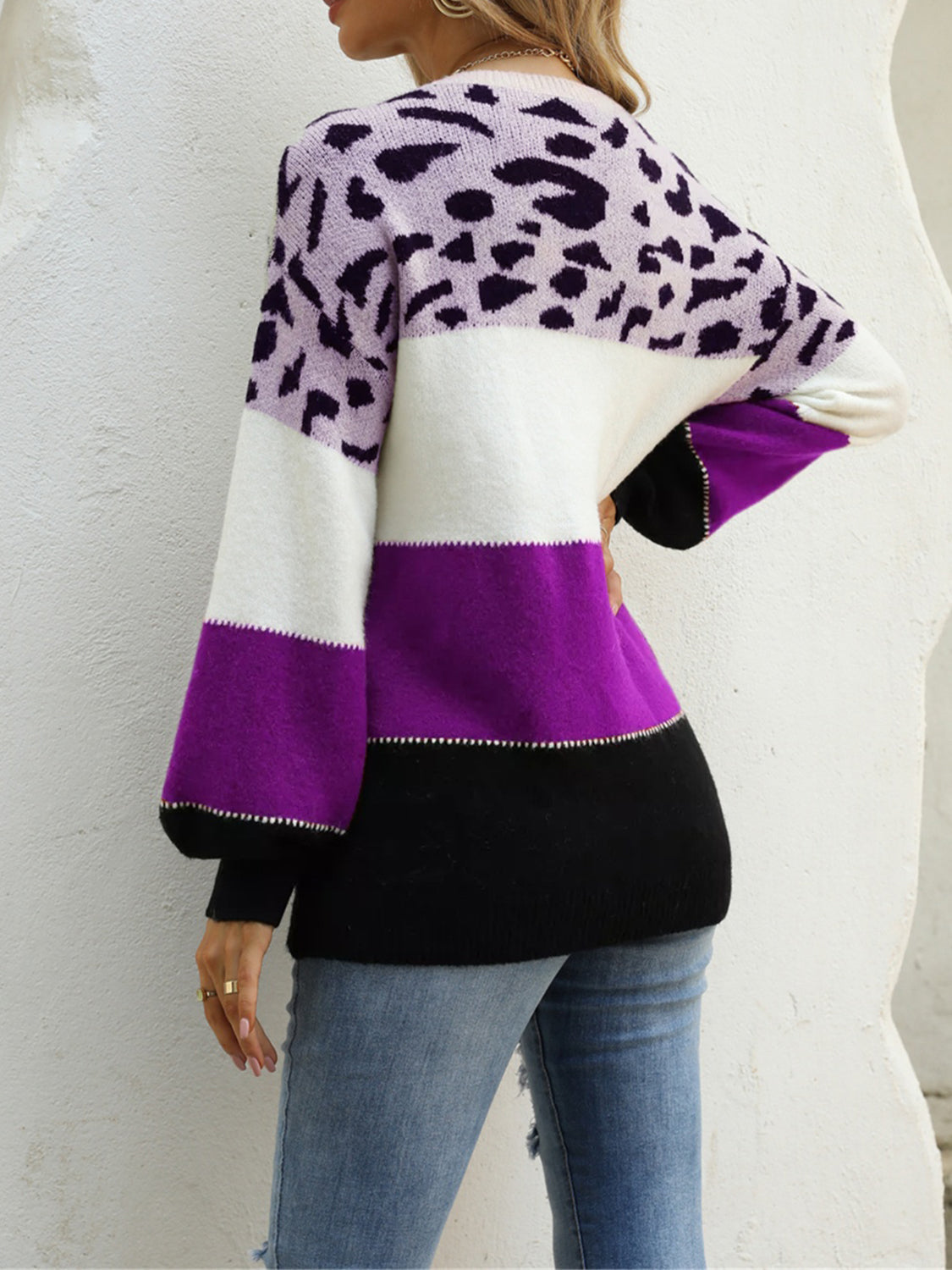 Maxct &Color Block Round Neck Sweater