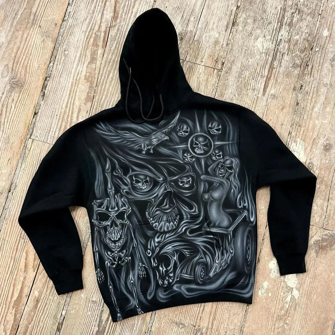 Maxct Y2K Women's Clothing Hoodies Sweatshirt Long Sleeve Pullover High Street Dark Vintage Terrifying Skull Tops Oversize Streetwear