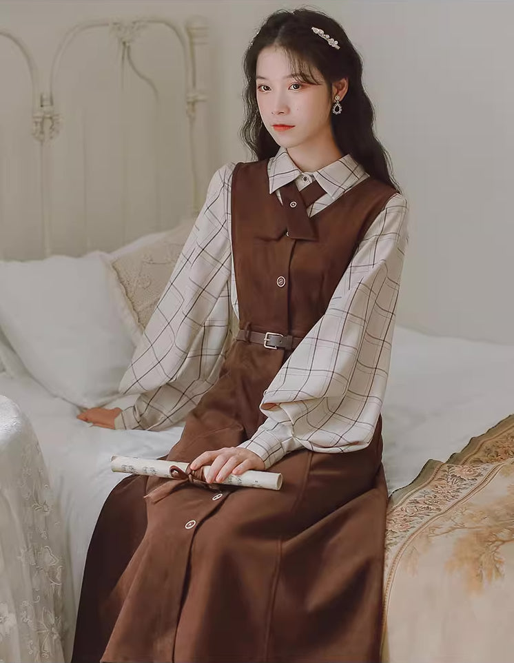 Button Up Suede Pinafore Dress Maxct