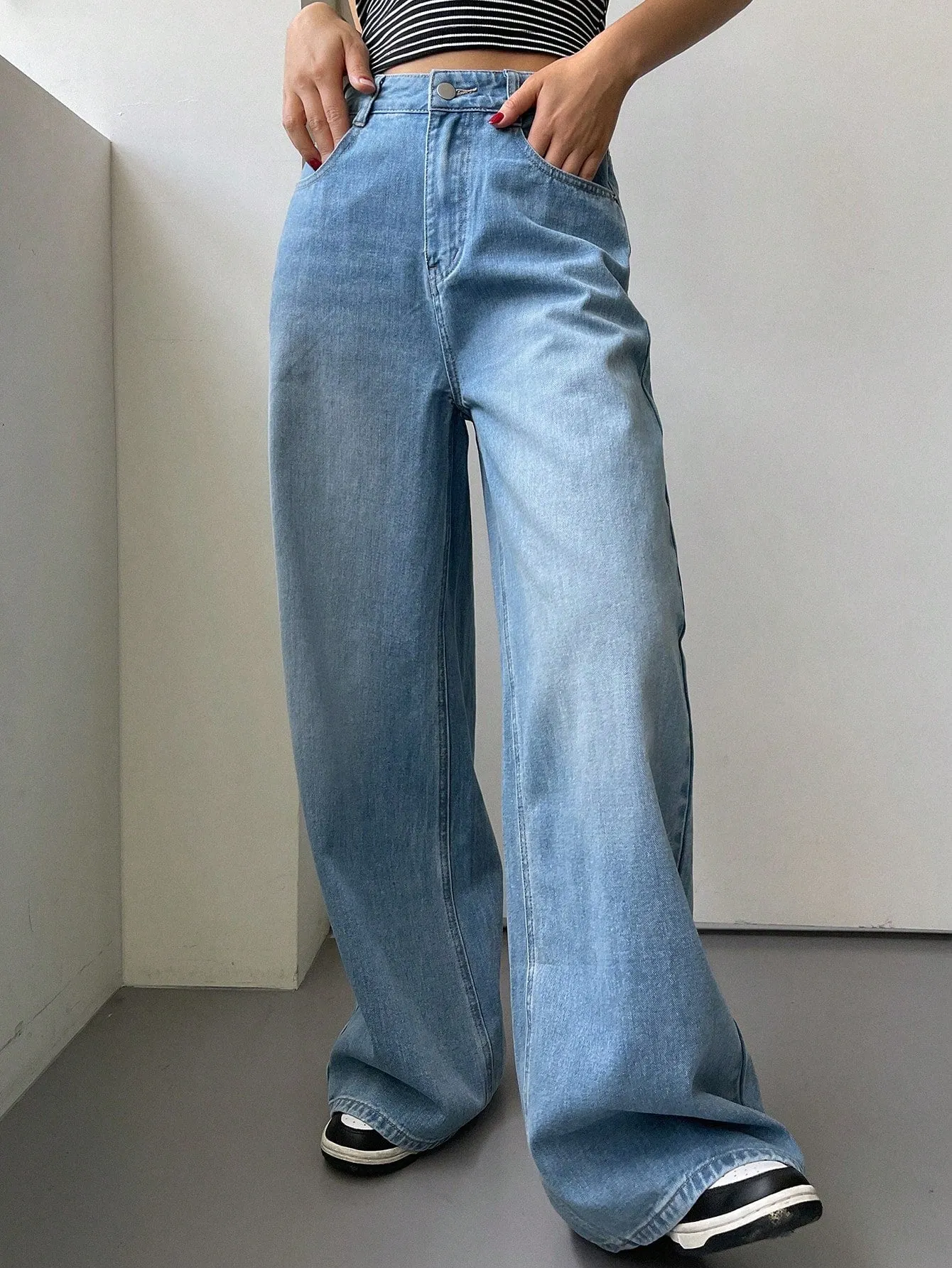 Maxct Women's Loose Fit Wide Leg Casual Denim Pants With Pockets
