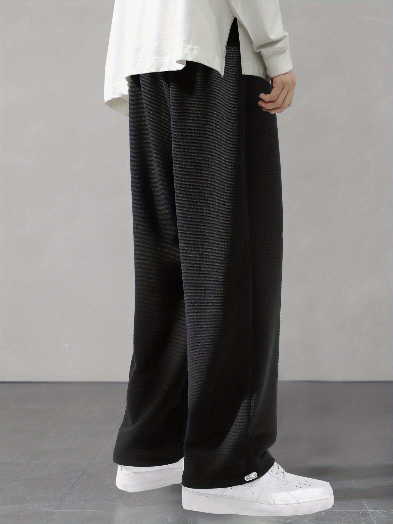 Maxct  Drawstring Hem Design, Men's Loose Straight Leg Long Pants