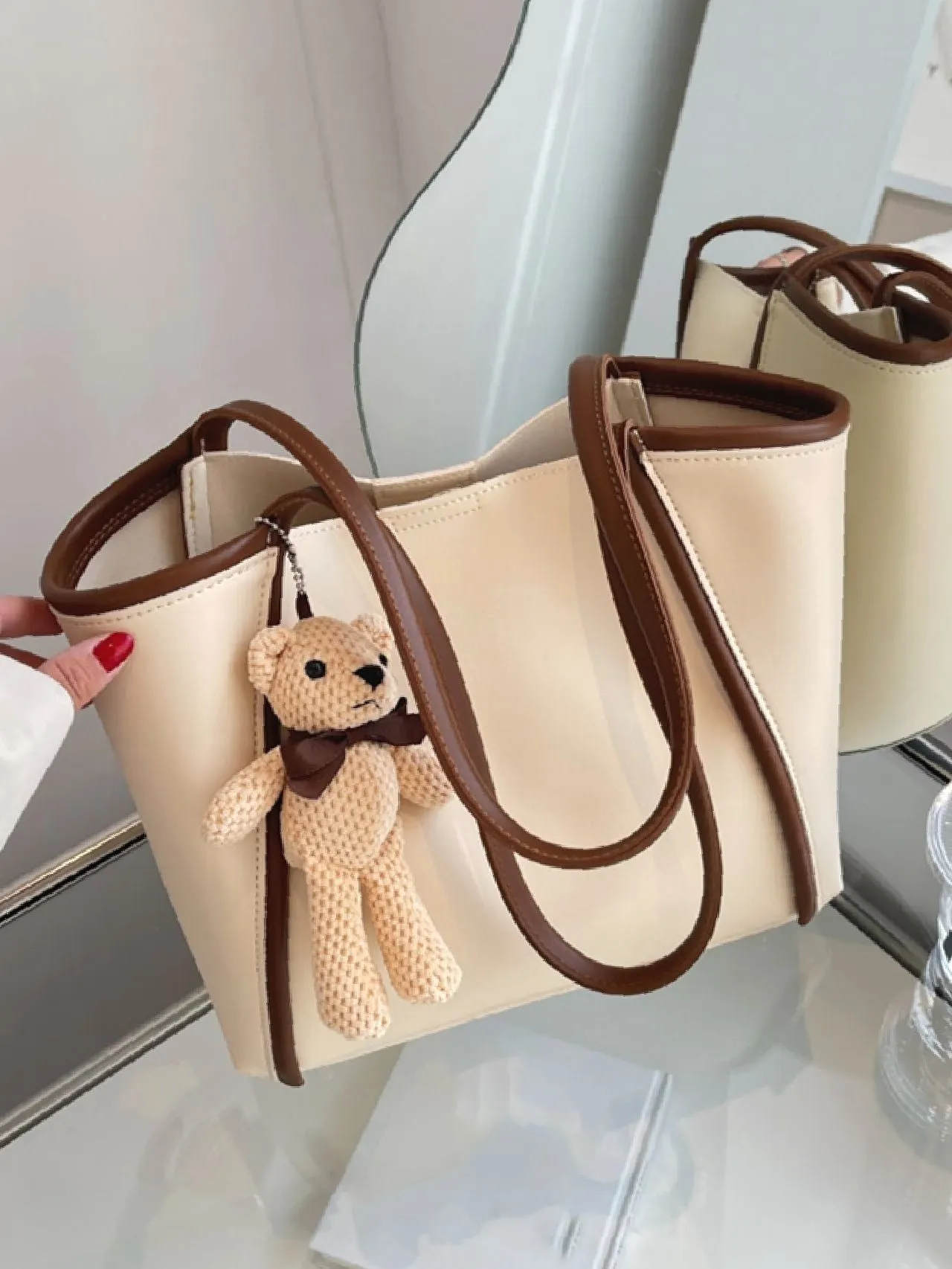Maxct - Contrast Binding Tote Bag with Inner Pouch  - Women Tote Bags