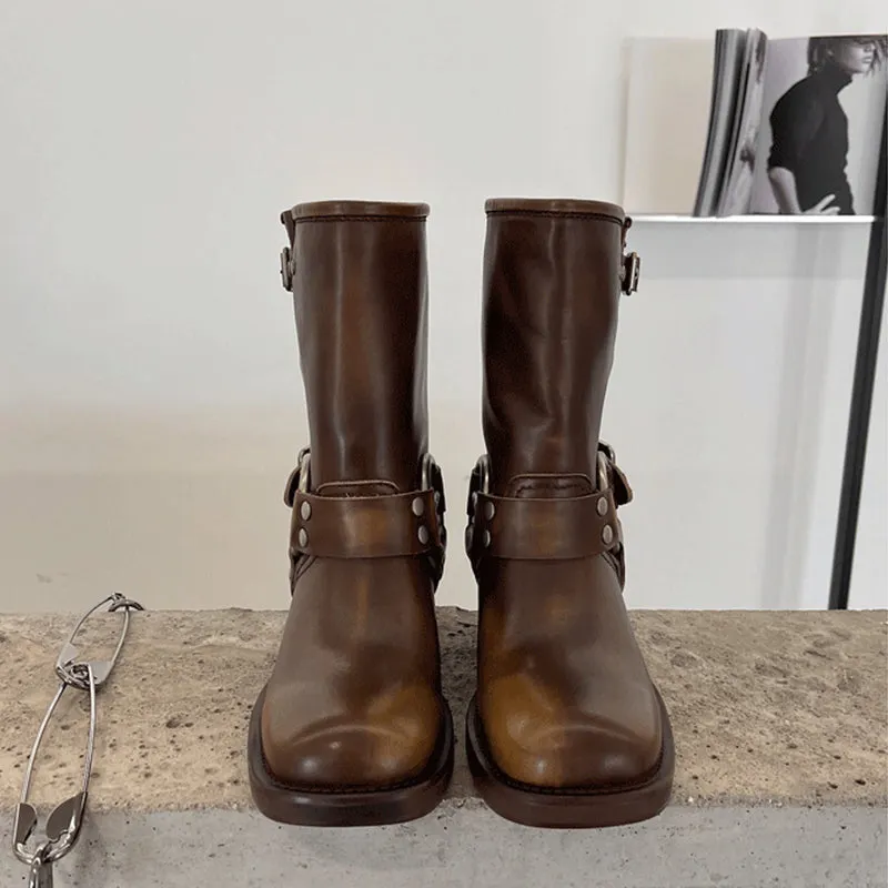Genuine Short Boots Western Cowboy Boots Riding Boots Big Round Toe Maxct