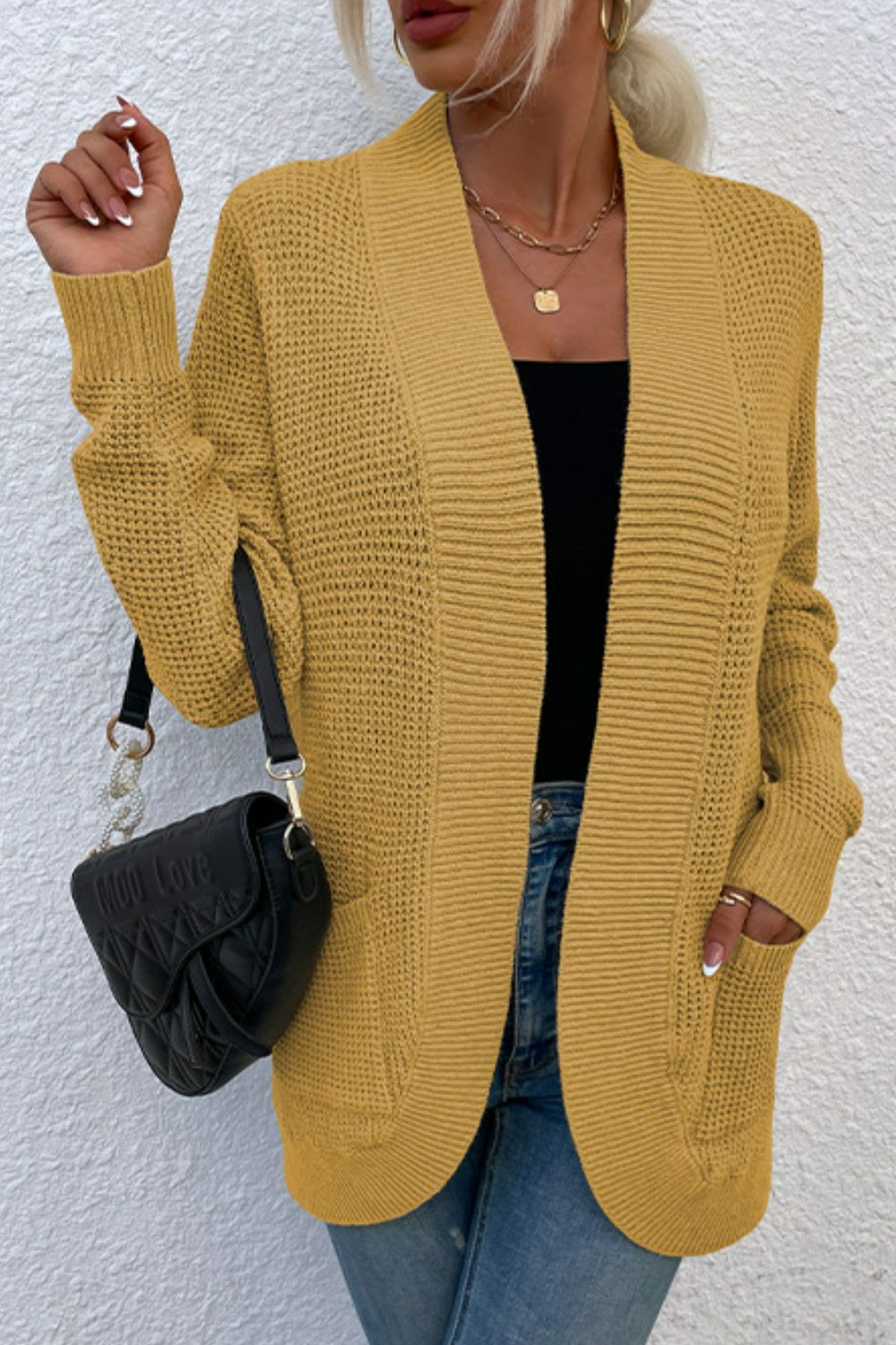 Maxct &Open Front Rib-Knit Cardigan with Pockets