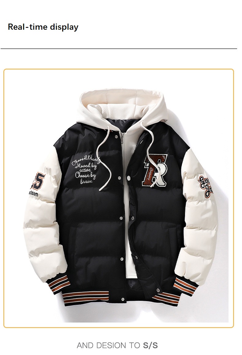 &Men's Embroidered Hooded Varsity Down Jacket