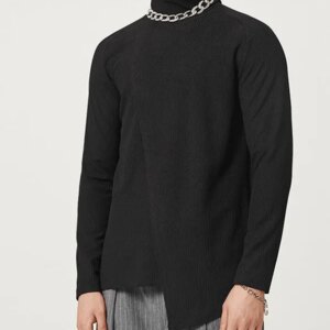 Maxct - Mens Solid High Neck Irregular Long Sleeve Sweater