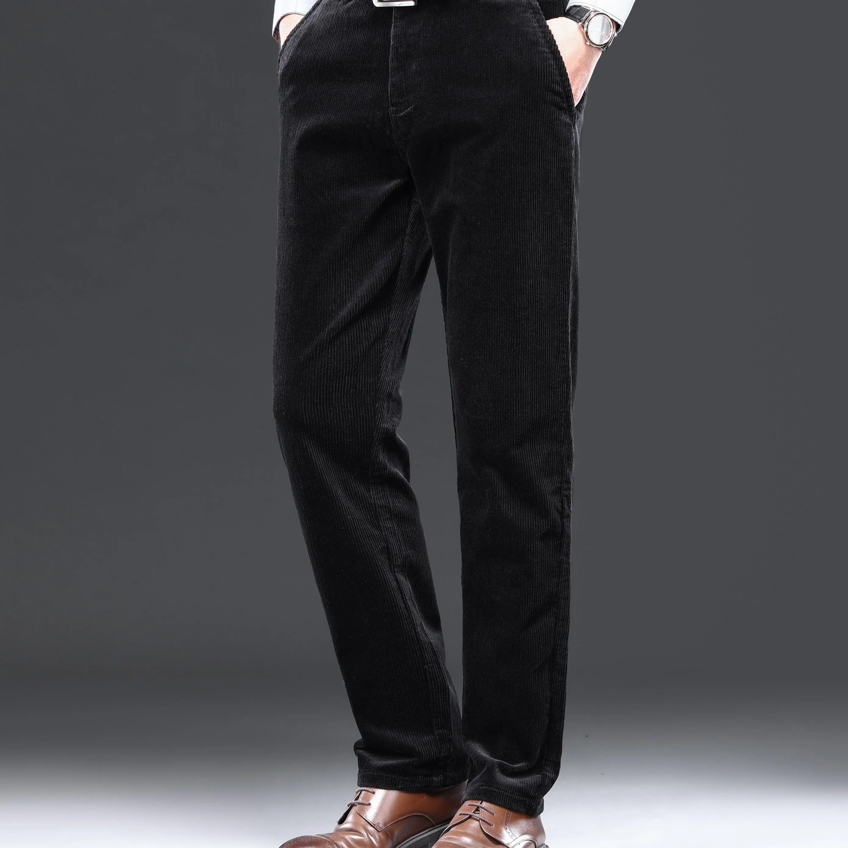 Maxct  Men's Corduroy Pants For Business, Formal Stretch Straight Leg Pants For Fall Winter