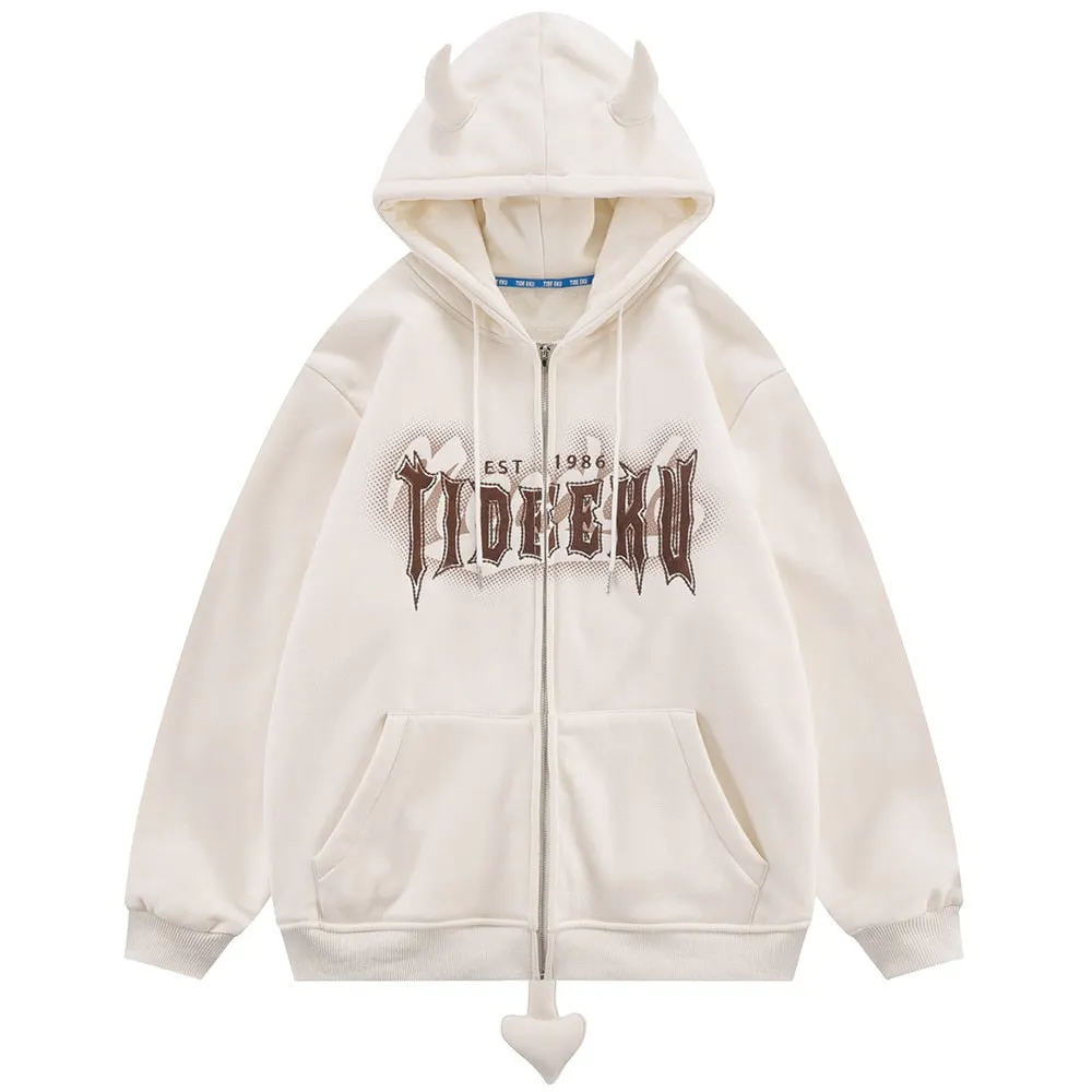 Demon Horns Tail Hoodies for Men Maxct