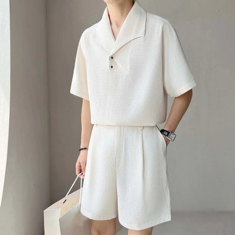 Maxct Waffle Lapel Polo Shirt Shorts Set