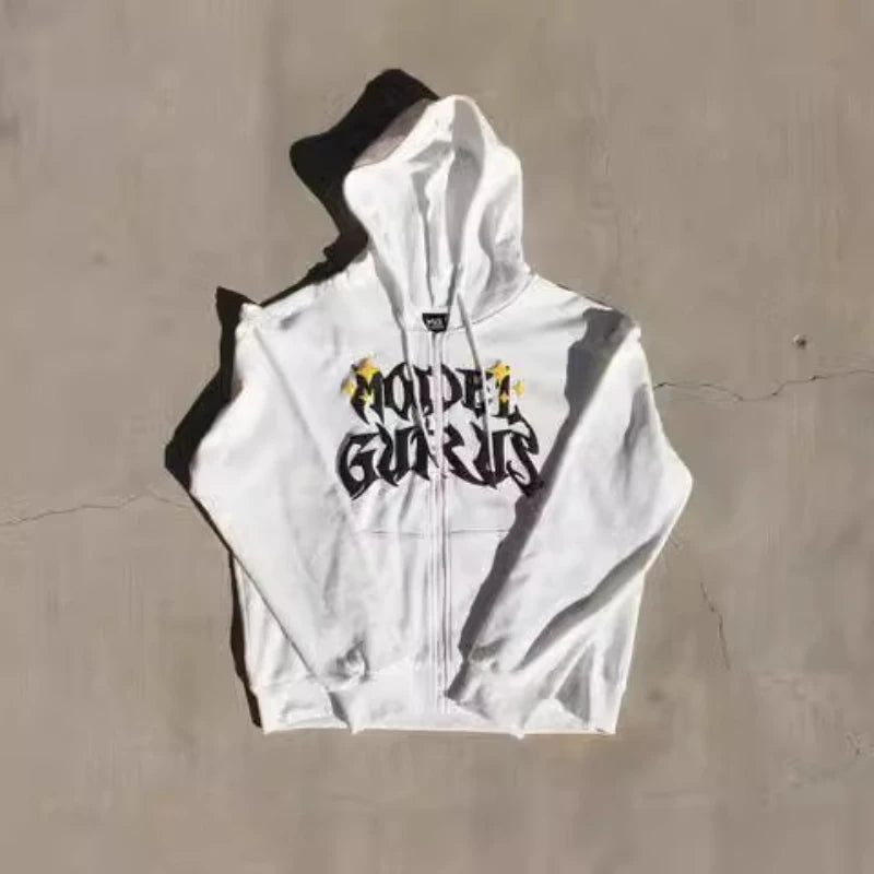 Maxct y2k long sleeved pullover hoodie sweatshirt jacket personalized printed pattern streetwear school outfit hip-hop punk winter new