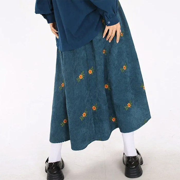 Floral Embroidery Corduroy Skirt Maxct