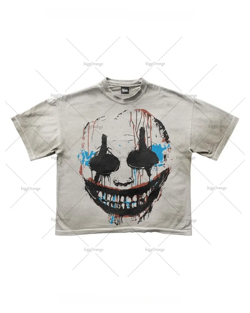 New Gothic American Retro Oversized T-shirt Men Y2k Cartoon Print Short-sleeved Men Spoof Punk Street Casual Loose Top Women