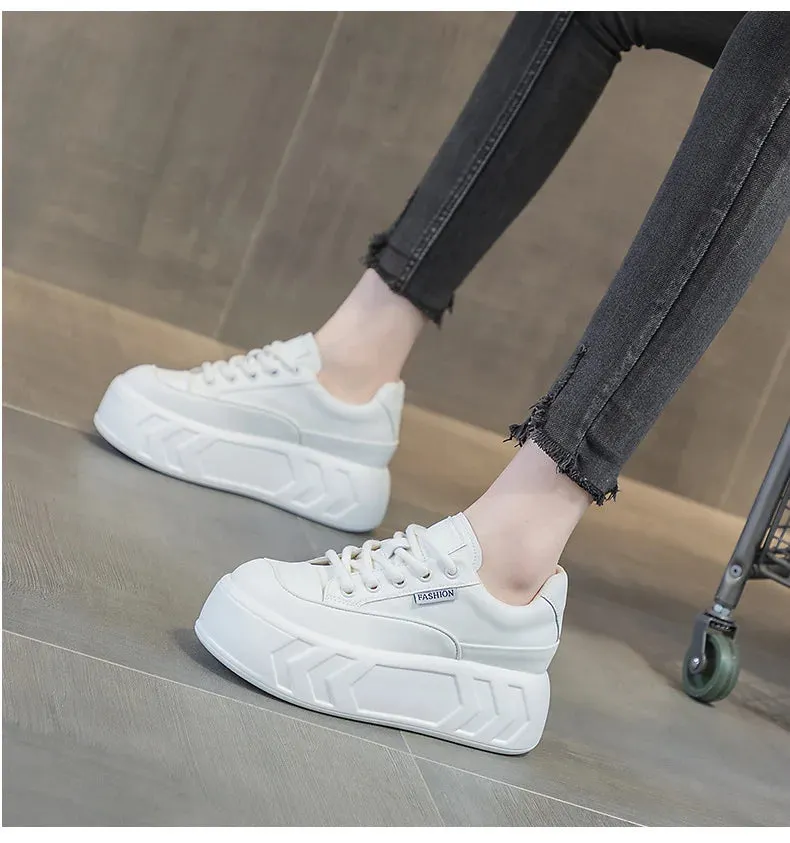 8cm Air Leather Chunky Sneakers with Thick-Soled Platform Maxct