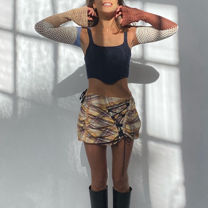 Sexy Crop Top Y2K Patchwork Crocheted Shawl Long Sleeves Mini Cover-ups Knitted Hollow Out T-shirt Women Fashion Streetwear