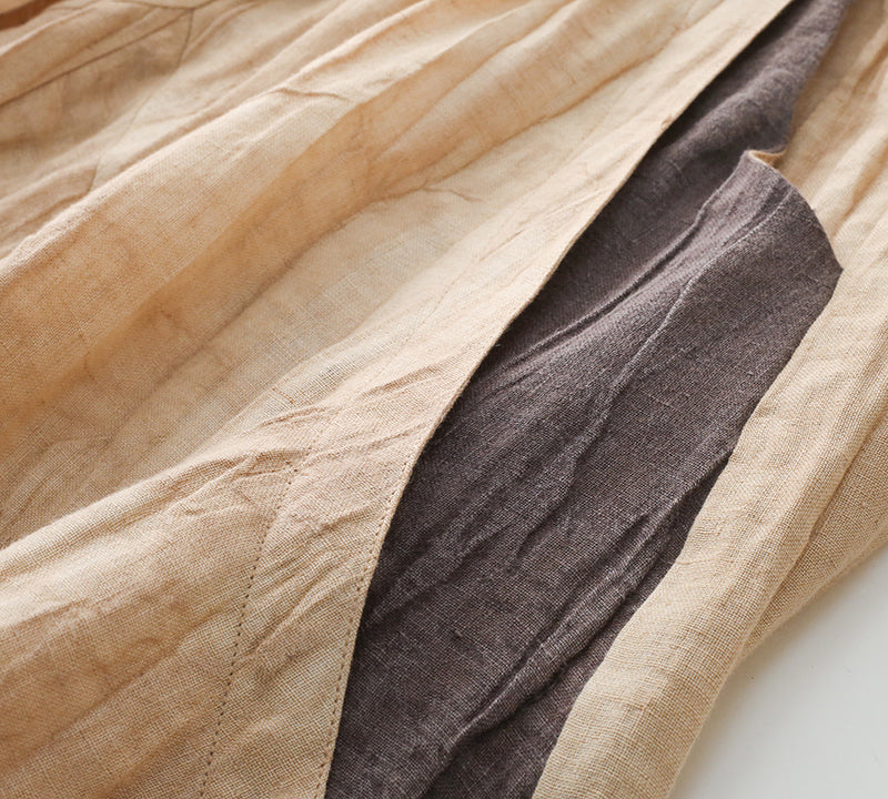 Women Loose Crinkled Color Block Linen Pants