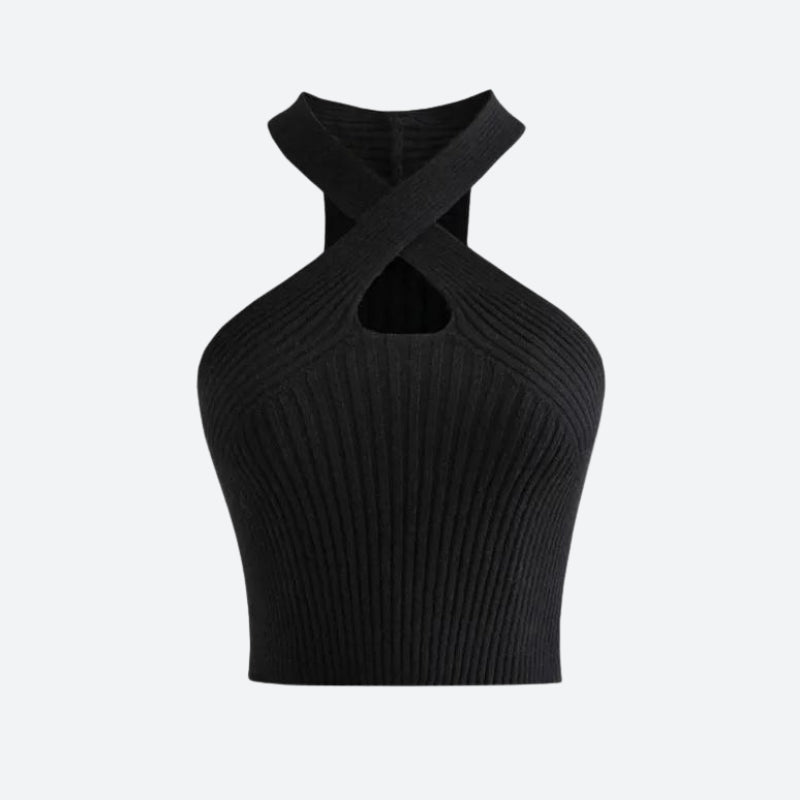 Maxct &Corduroy Halter Neck Knitted Crop Top