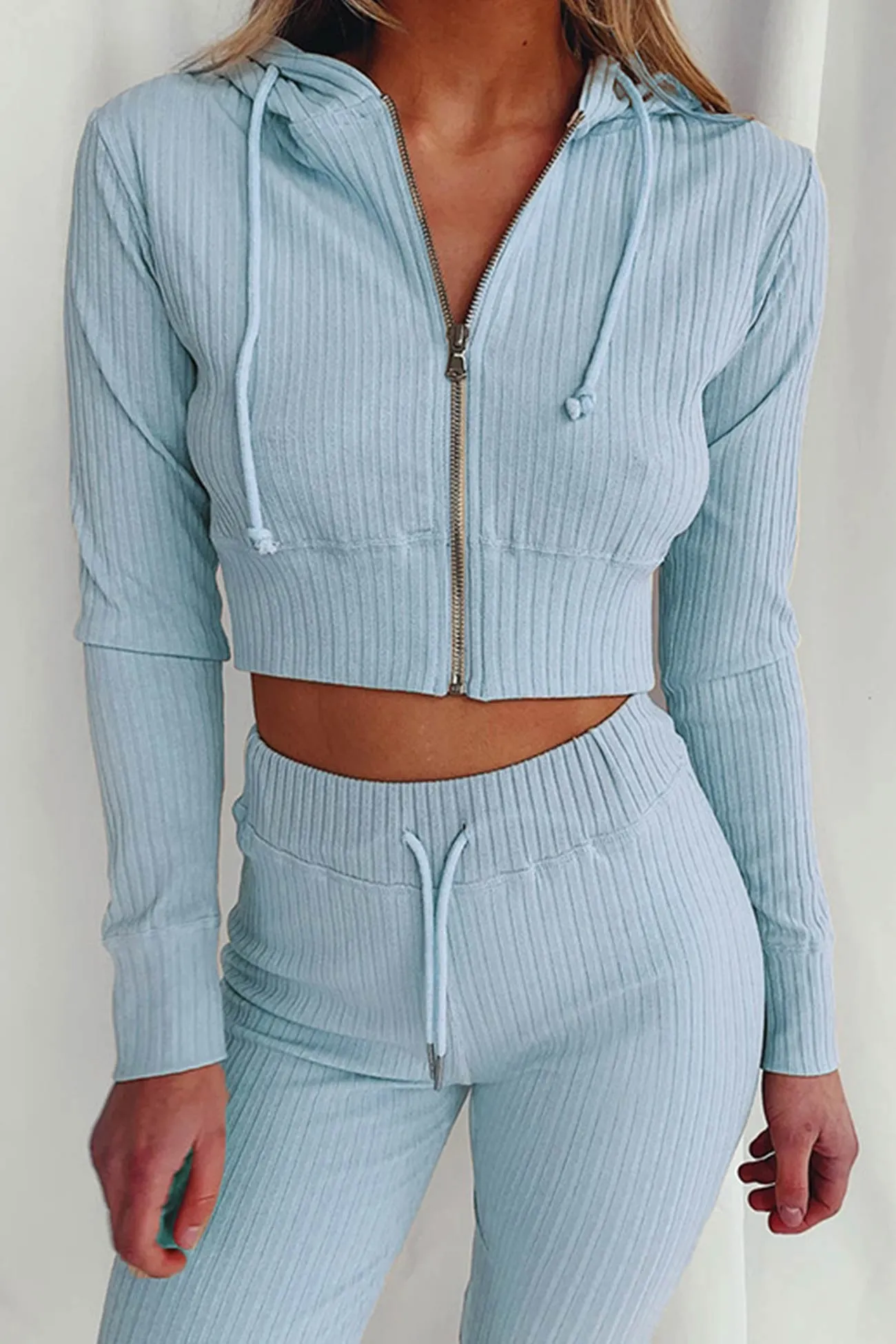 Maxct Ribbed Knit Hoodie Long Pants Suits
