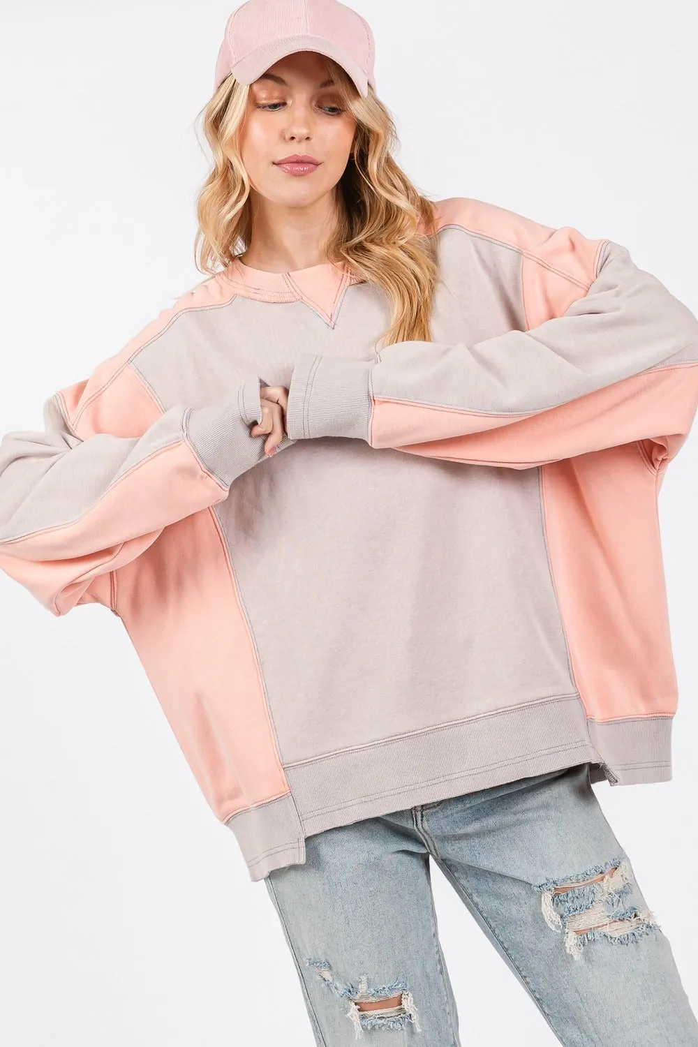 Maxct &SAGE + FIG Color Block Round Neck Sweatshirt