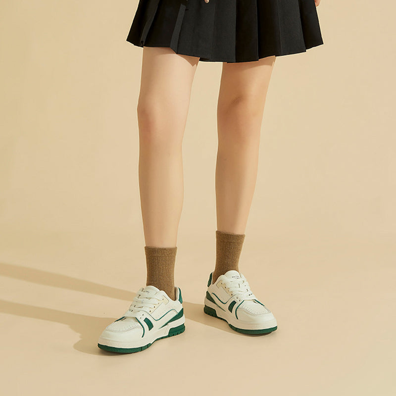 Women's Causal Genuine Sneakers - White Color Block With Green/Grey Maxct