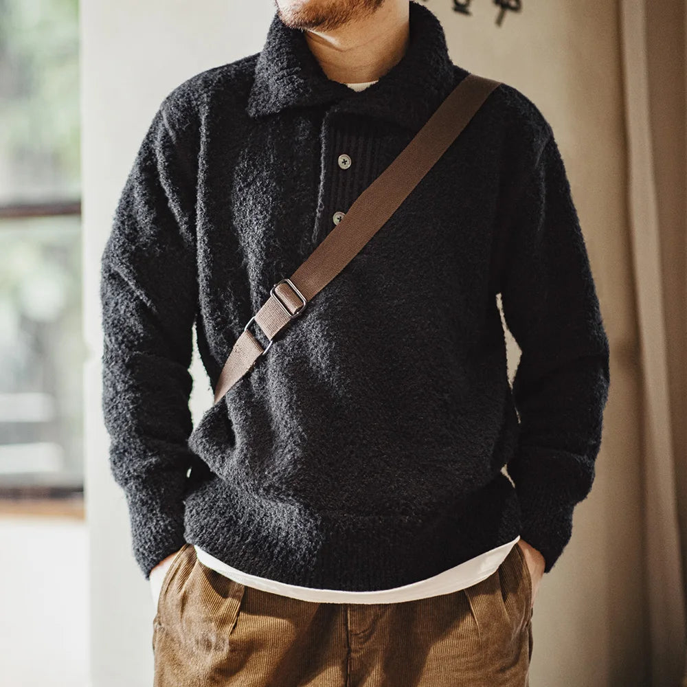 Maxct Boucle Knit Button Neck Sweater