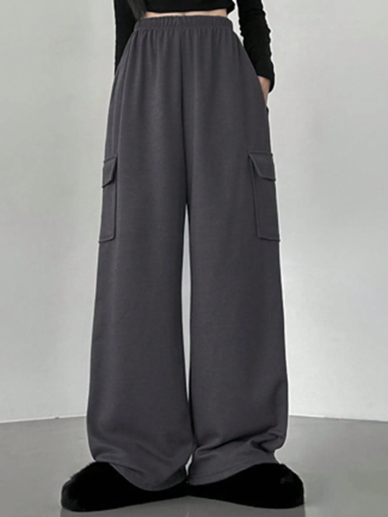 Maxct Leisure Solid Color Drawstring Sweatpants With Pockets, Loose Fit