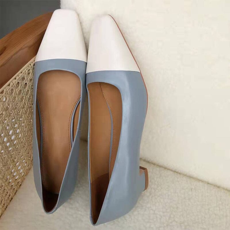 Square Toe Block Heeled Slip-On Pumps Office Shoes Color Blocking Maxct