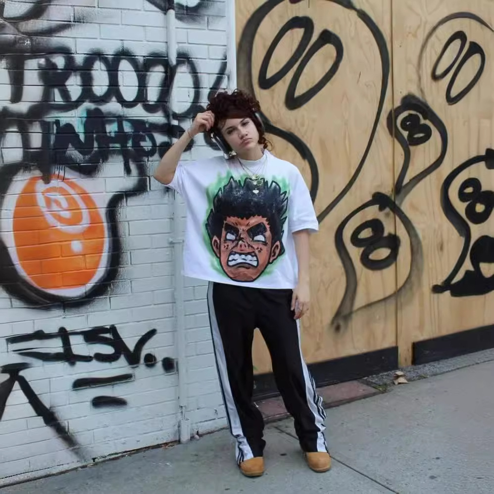 Maxct High Street Retro Cartoon Short-Sleeved Shirt Men's Y2K American Loose Casual Gothic Punk Oversized T-shirt Men's