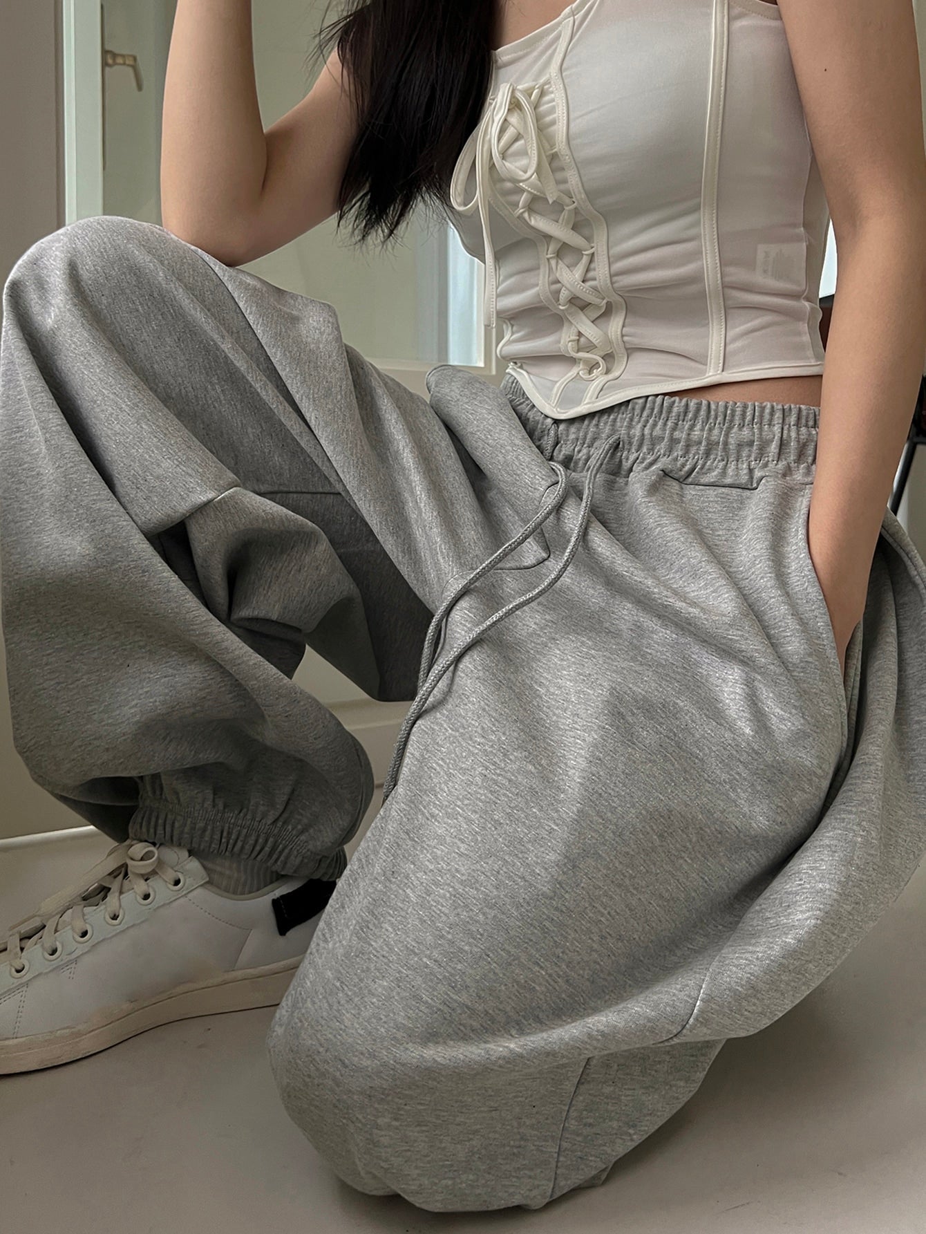 Maxct Drawstring Waist Wide Leg Sweatpants