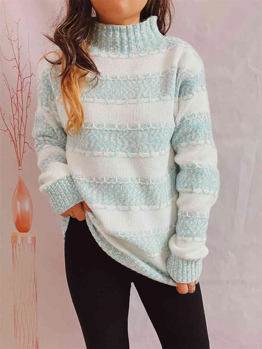 Maxct &Striped Turtleneck Long Sleeve Sweater