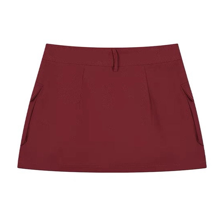 Wine Red Zip Front Mini Skirt Maxct