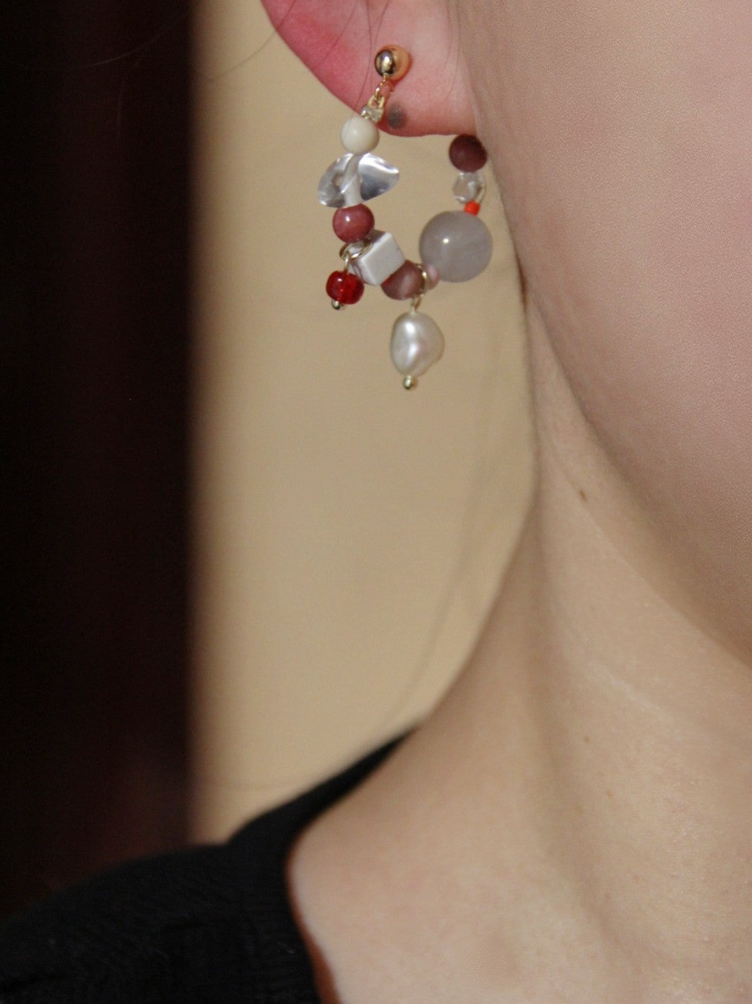 「Chinoiserie」Natural Jade Pink Ballet Girl Asymmetrical Earrings