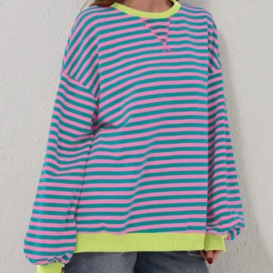 OVERSIZED STRIPED LONG SLEEVE SWEATSHIRT