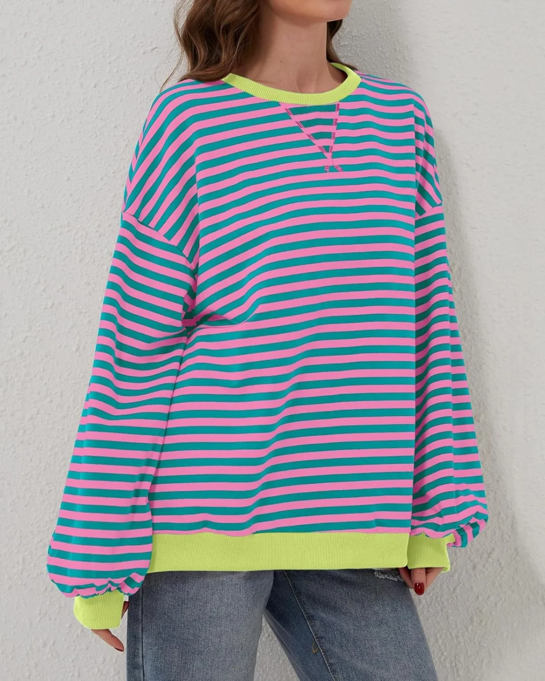 OVERSIZED STRIPED LONG SLEEVE SWEATSHIRT