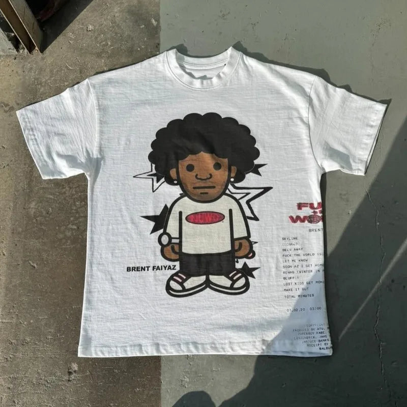 Maxct Retro Street Hip Hop Goth Letter Pattern Oversized T-Shirt Men's Fashion Loose Casual Versatile Round Neck Short Sleeve Top