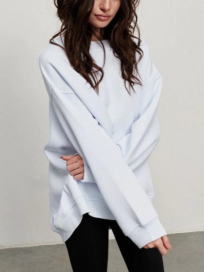 Maxct-Solid Crew Neck Oversized Sweatshirt