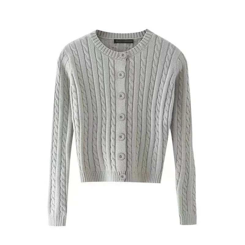 Maxct Solid Color Cable Knit Cardigan