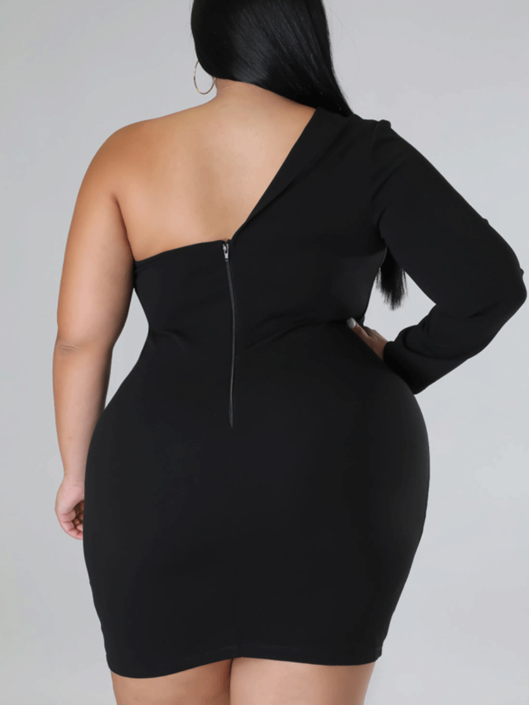 One Shoulder Solid Mini Dress Maxct