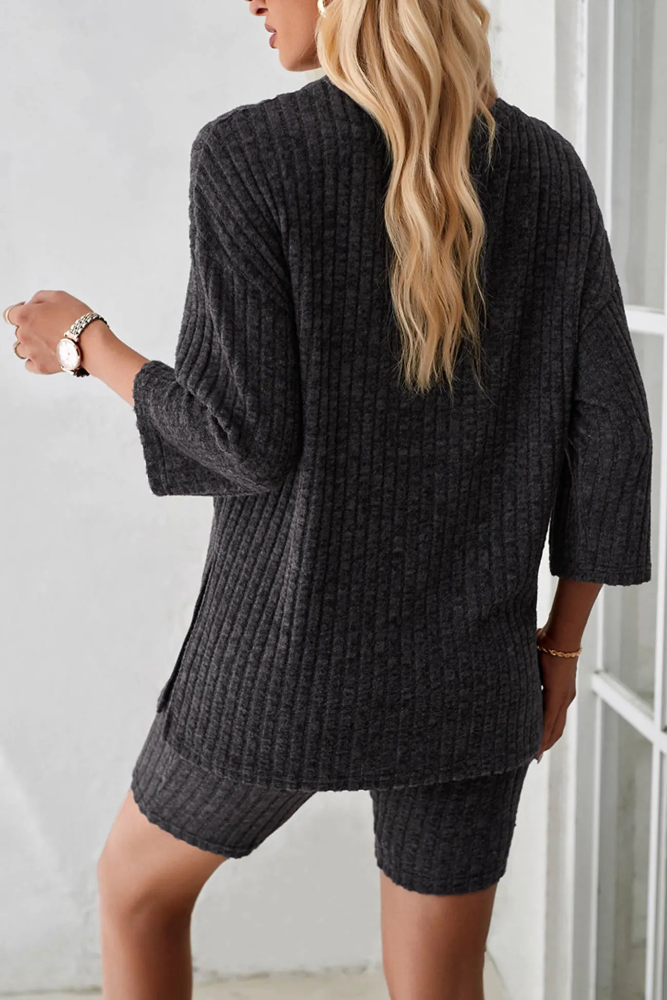 Maxct Ribbed Knit T-shirt Shorts Suits