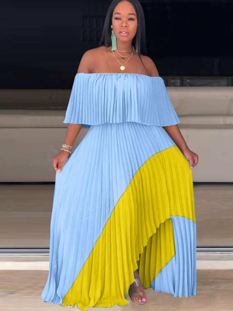 Off Shoulder Ombre Pleated Maxi Dress Maxct