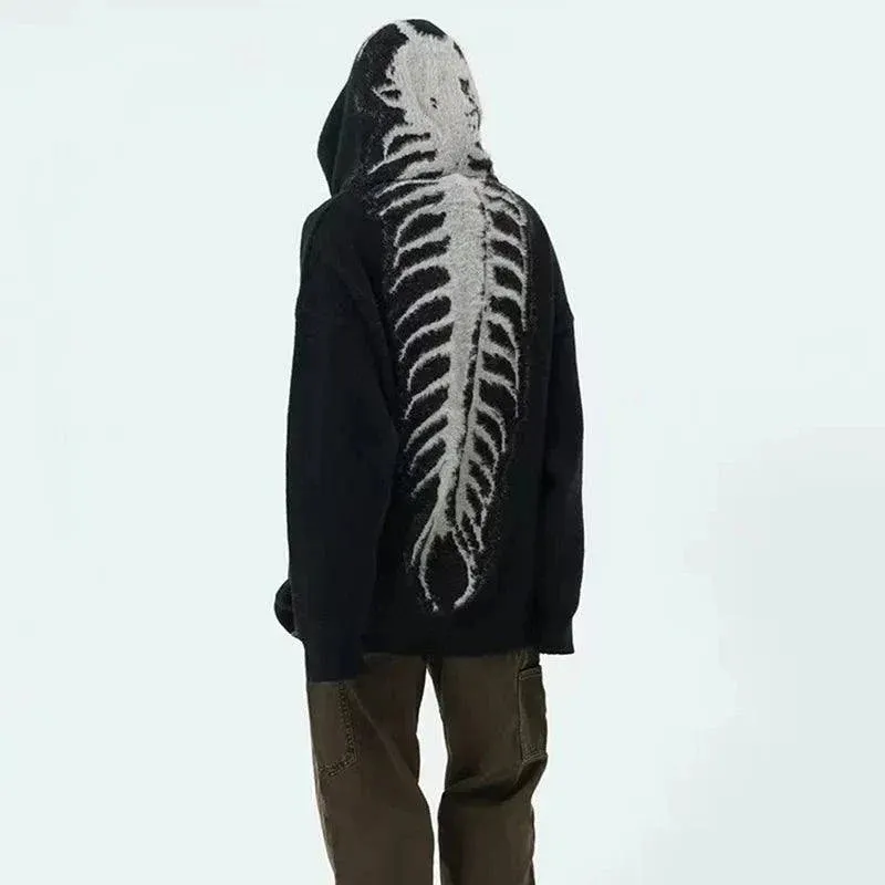 Hoodie Grunge Centipede Bone Knitted American Style Unisex Maxct