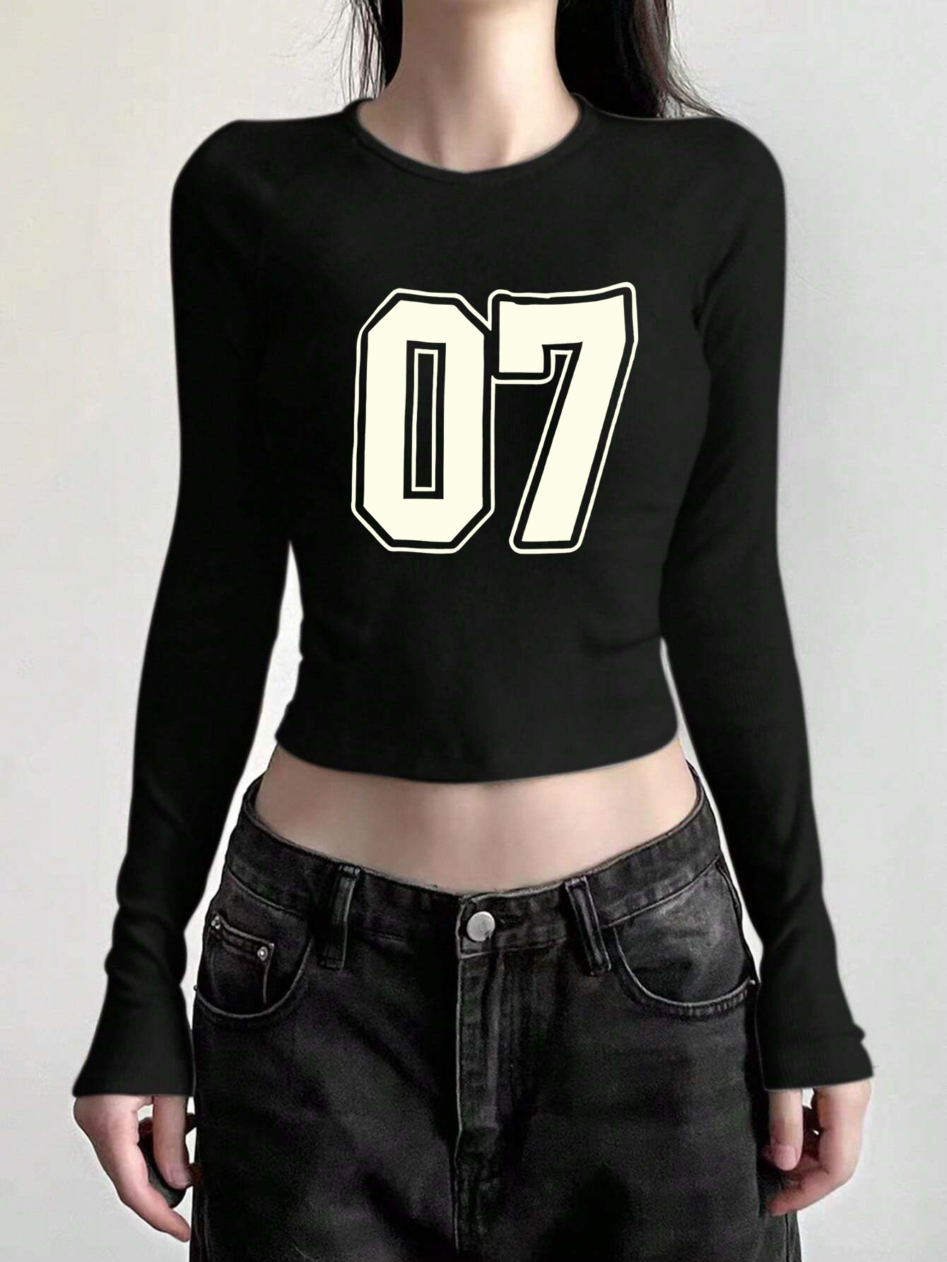 Maxct American Hot Girl round Neck Shoulder Long Sleeve Navel Top Fashion Street Slim Short T-shirt for Women