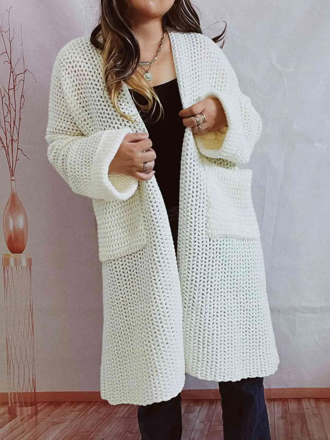 Maxct &Open Front Long Sleeve Cardigan with Pockets