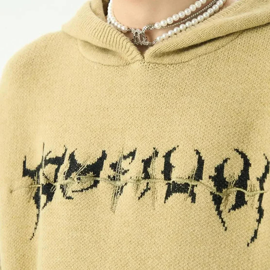 Hoodie Grunge Centipede Bone Knitted American Style Unisex Maxct