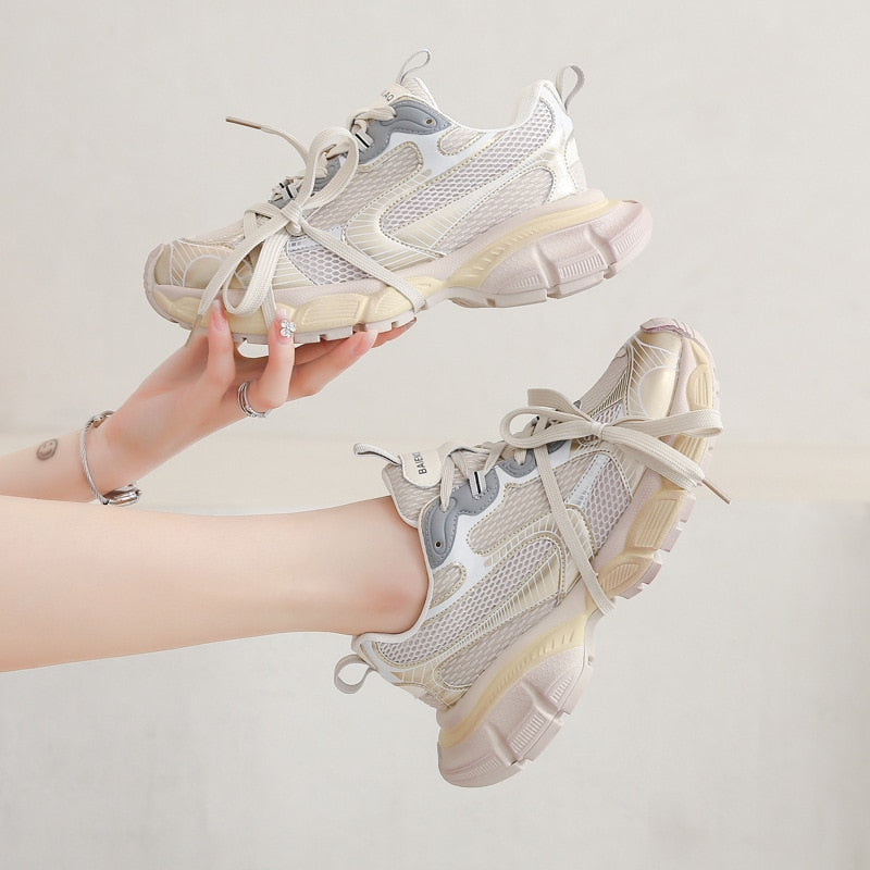 White Chunky Sneakers 5cm Leather Shoes Maxct