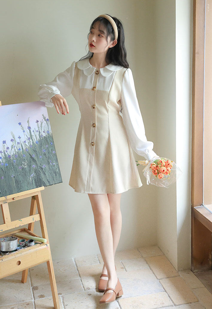 Scallop Collar Twofer Mini Dress Maxct