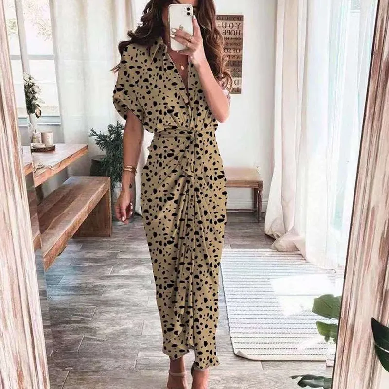 Maxct Short Sleeve Spring Dresses Fashion Summer Turn-down Collar Women Party Dress Elegant Button Office Lady Shirt Dress