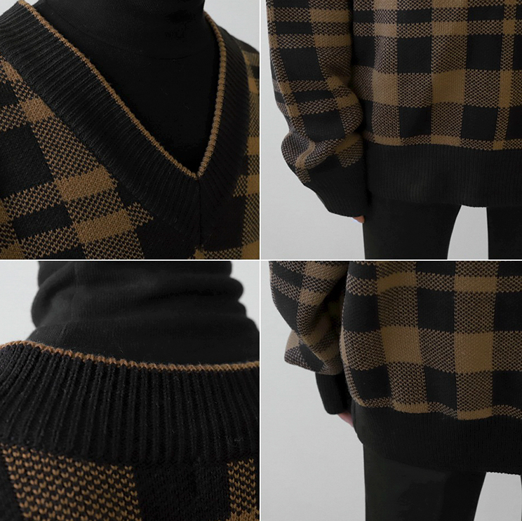 Maxct 1142 Plaid V-Neck Sweater