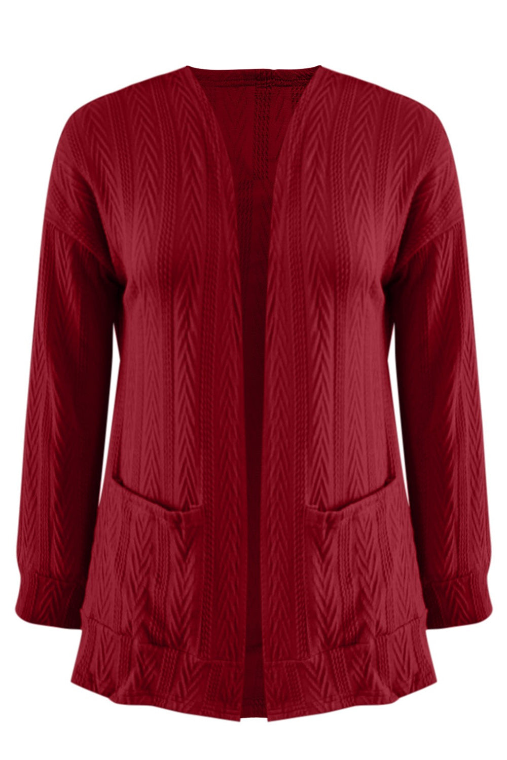 Maxct &Full Size Textured Open Front Long Sleeve Cardigan