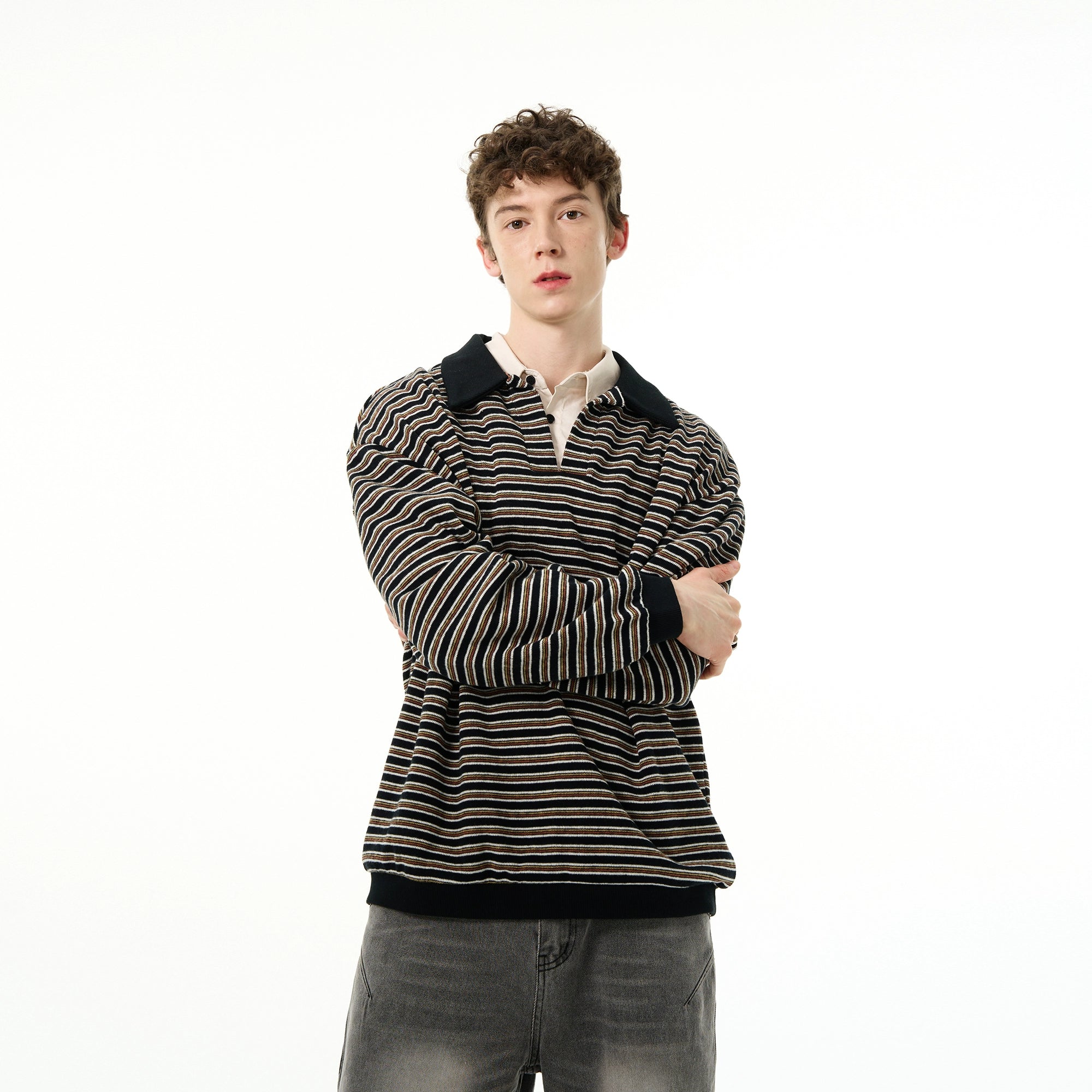Madwitch Retro Fake Two-piece Striped Shirt Maxct